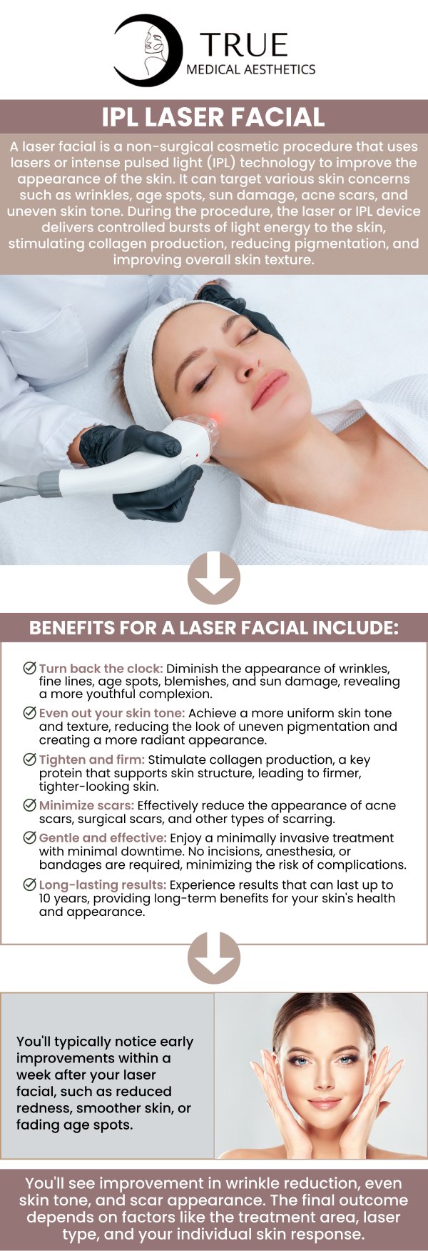 Common questions asked by clients: What is an IPL laser facial, and how does it work for skin rejuvenation? What skin conditions can an IPL laser facial treat? Is an IPL laser facial safe for all skin types? How many IPL laser facial treatments are needed for optimal results? For more information, contact us or schedule an appointment online. Our clinic is conveniently located at 50 Avon Meadow Lane Avon, CT 06001. We serve clients from Avon CT, Simsbury CT, Canton CT, Bloomfield CT, Farmington CT, Burlington CT, and surrounding areas.