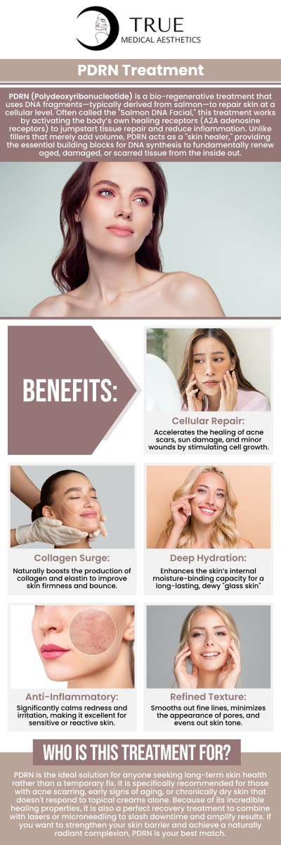 At True Medical Aesthetics, we provide cutting-edge regenerative medicine solutions designed to help patients restore radiant, youthful-looking skin. Under the guidance of Tristen Durkin RN, our clinic provides specialized PDRN (Polydeoxyribonucleotide) treatments designed to heal the skin from within. Whether you are looking to diminish fine lines or improve overall skin texture, Tristen Durkin RN and our dedicated team in Avon, CT, are here to provide personalized care that prioritizes your natural beauty and long-term skin health. For more information, please contact us or schedule an appointment online. We are conveniently located at 50 Avon Meadow Ln, Avon, CT 06001. At True Medical Aesthetics, we provide cutting-edge regenerative medicine solutions designed to help patients restore radiant, youthful-looking skin. Under the guidance of Tristen Durkin RN, our clinic provides specialized PDRN (Polydeoxyribonucleotide) treatments designed to heal the skin from within. Whether you are looking to diminish fine lines or improve overall skin texture, Tristen Durkin RN and our dedicated team in Avon, CT, are here to provide personalized care that prioritizes your natural beauty and long-term skin health. For more information, please contact us or schedule an appointment online. We are conveniently located at 50 Avon Meadow Ln, Avon, CT 06001.